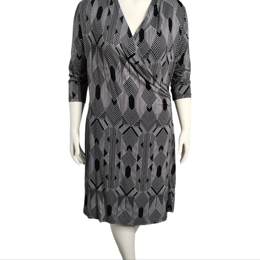 Coldwater Creek Women's Faux Wrap Geometric Office Casual Church Dress Size 14